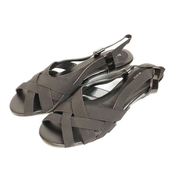 Ellen Tracy Slingback Wedge Sandal 8 Black Strappy Criss Cross Open Toe - Picture 3 of 8